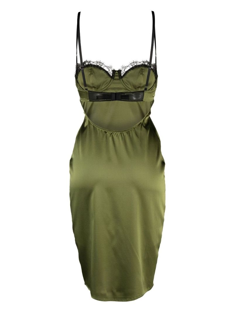Green Lace Trim Silk Slip Dress