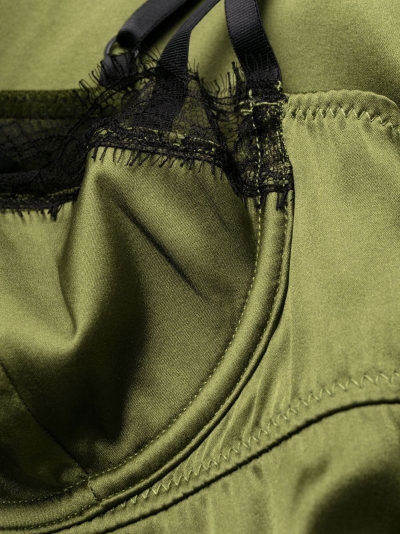 Green Lace Trim Silk Slip Dress