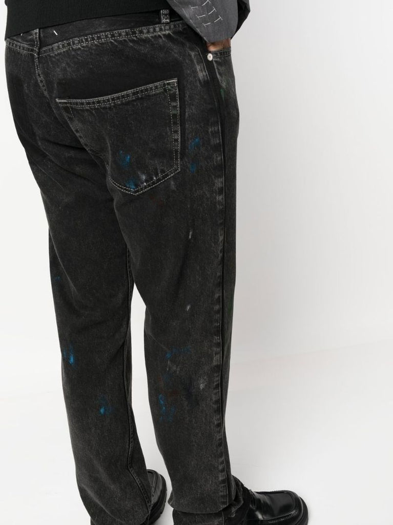 Black Paint Straight-leg Jeans