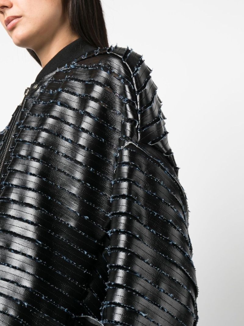 Black Faux Leather Panelled Bomber Jacket