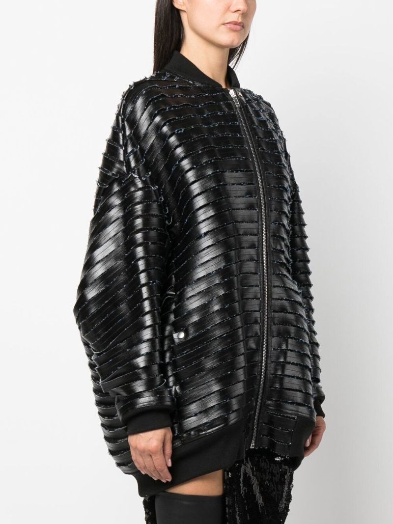 Black Faux Leather Panelled Bomber Jacket