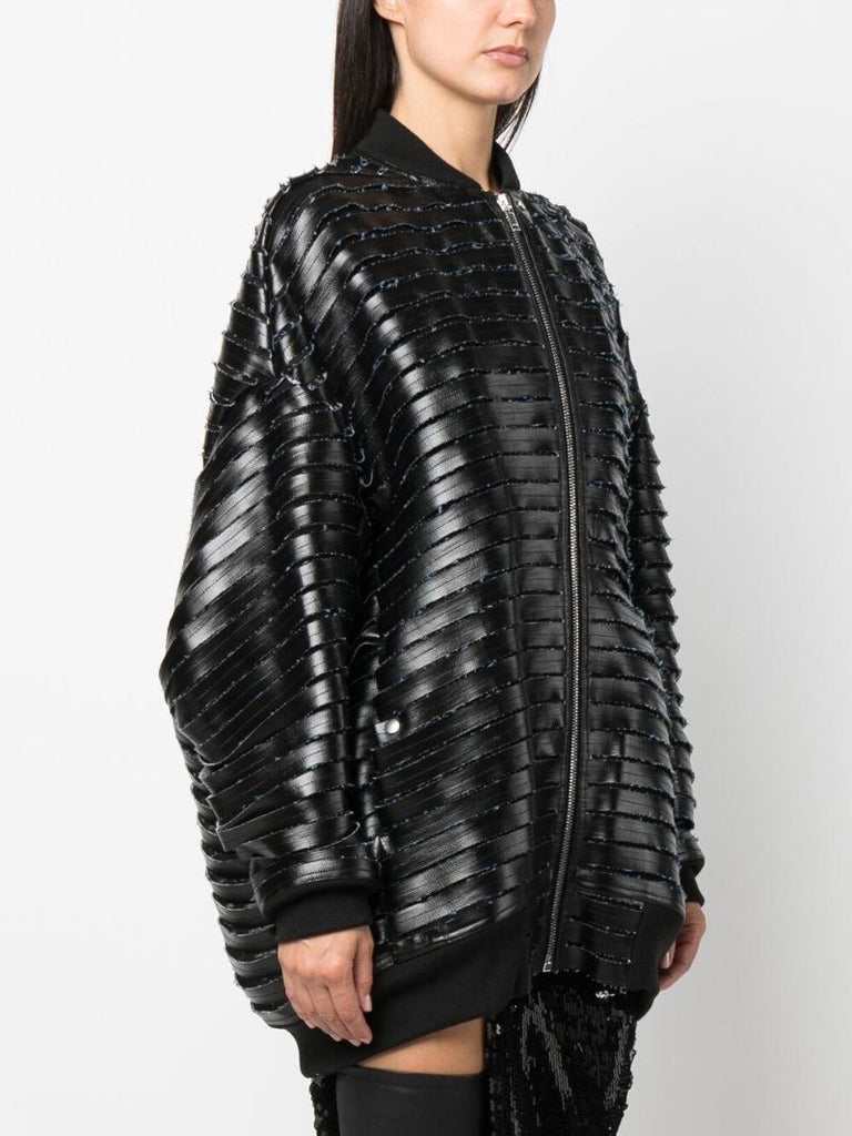 Black Faux Leather Panelled Bomber Jacket