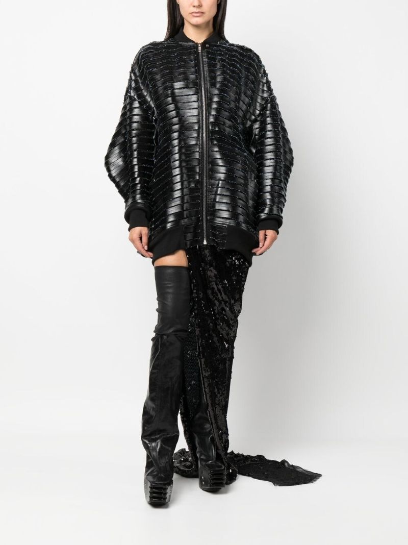 Black Faux Leather Panelled Bomber Jacket