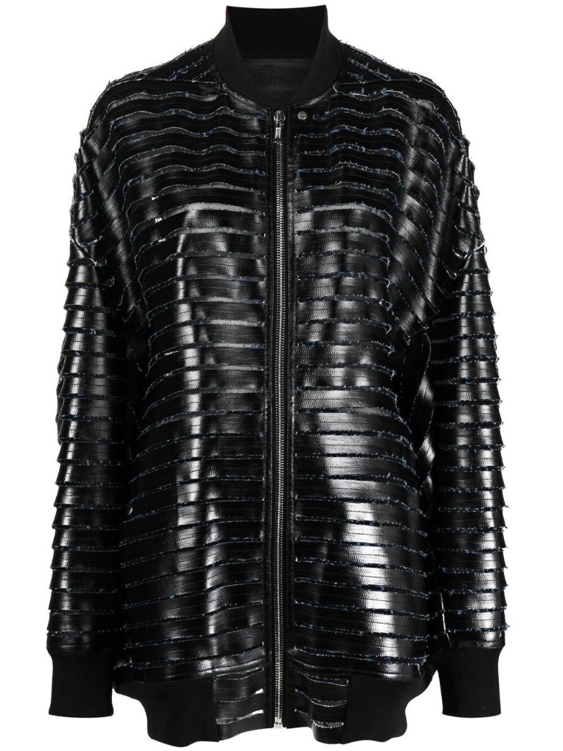 Black Faux Leather Panelled Bomber Jacket
