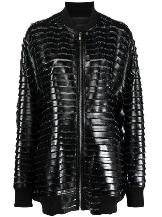 Black Faux Leather Panelled Bomber Jacket