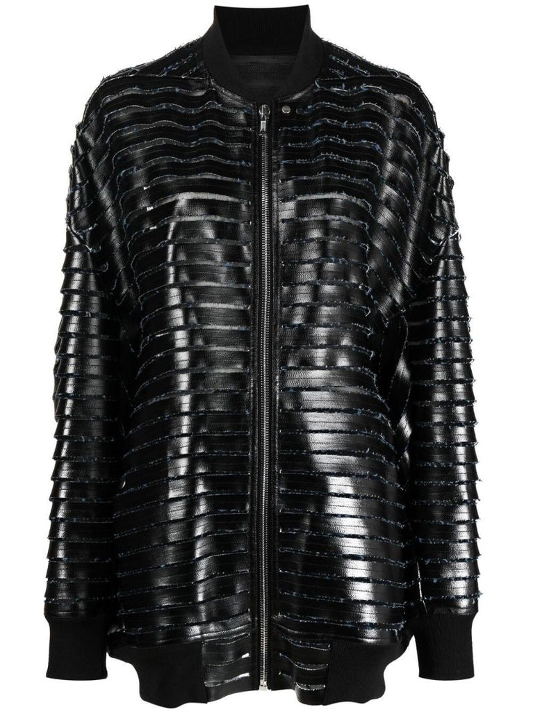 Black Faux Leather Panelled Bomber Jacket