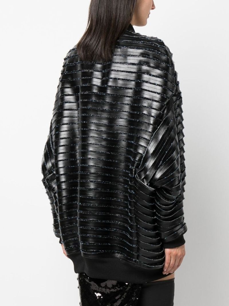 Black Faux Leather Panelled Bomber Jacket