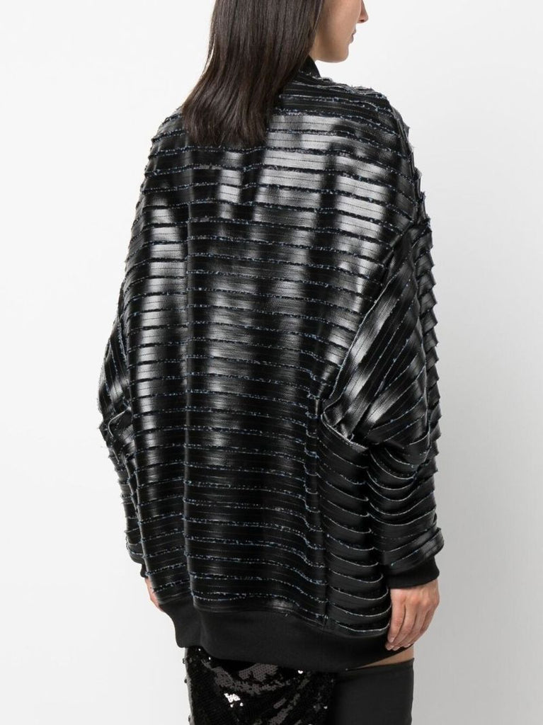 Black Faux Leather Panelled Bomber Jacket
