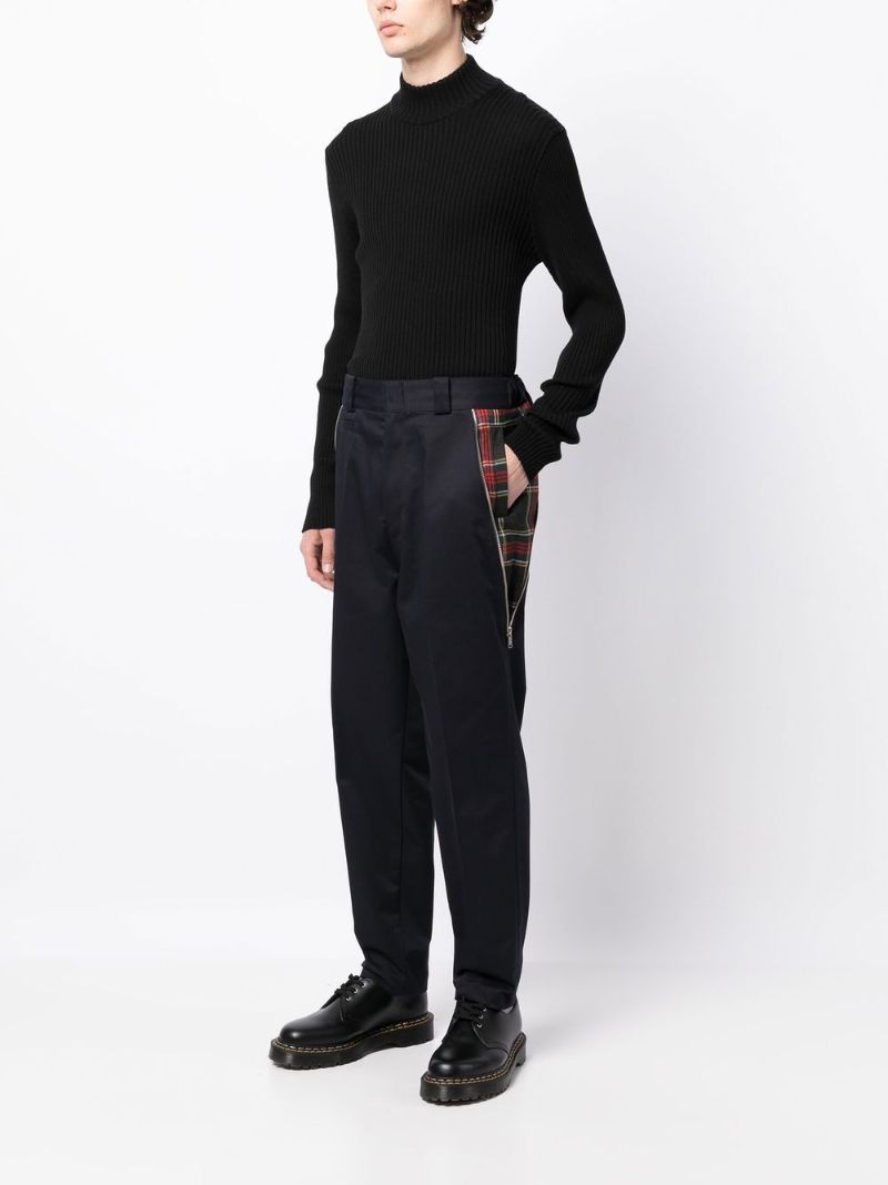 Blue Plaid Panel Tailored Trousers