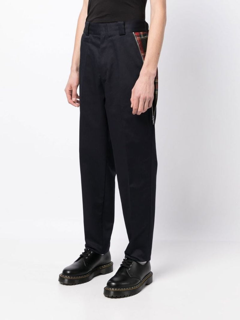 Blue Plaid Panel Tailored Trousers
