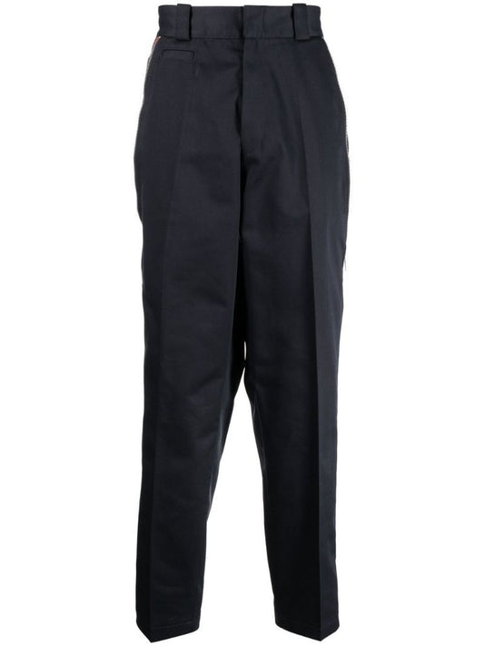 Blue Plaid Panel Tailored Trousers