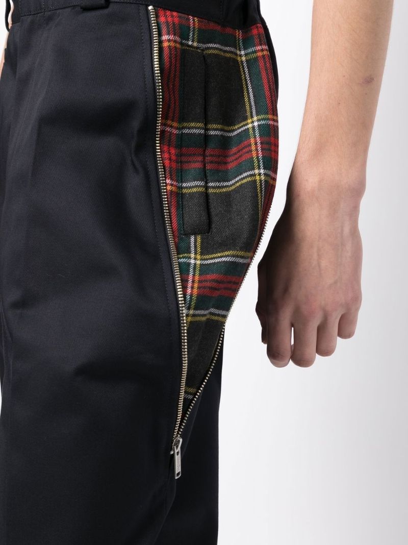 Blue Plaid Panel Tailored Trousers