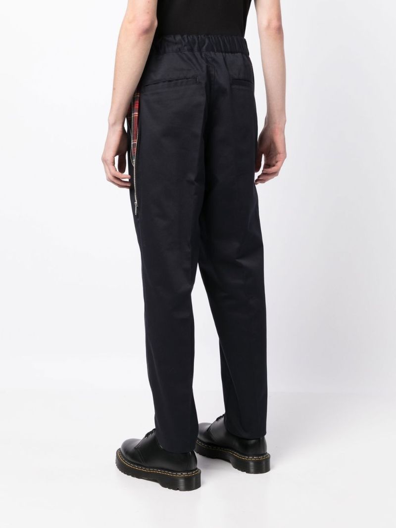 Blue Plaid Panel Tailored Trousers