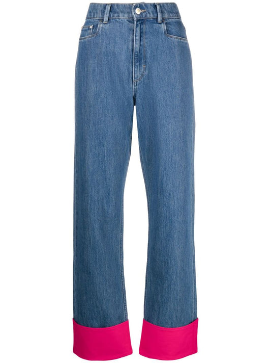 Blue Poppy Contrast Cuff Straight-leg Jeans