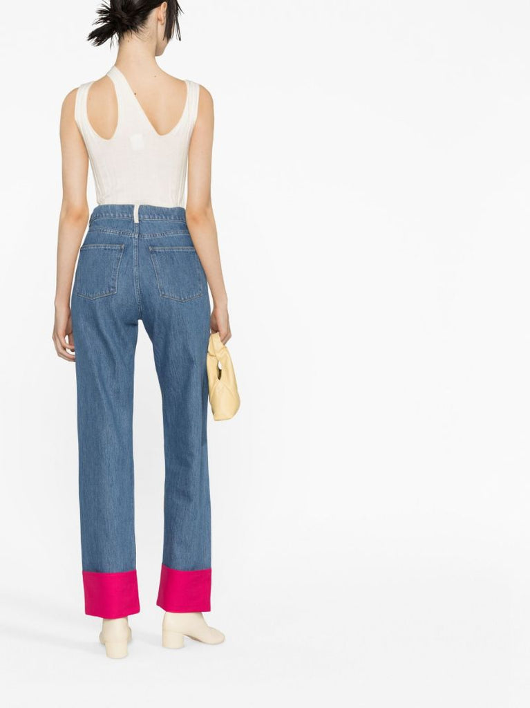 Blue Poppy Contrast Cuff Straight-leg Jeans