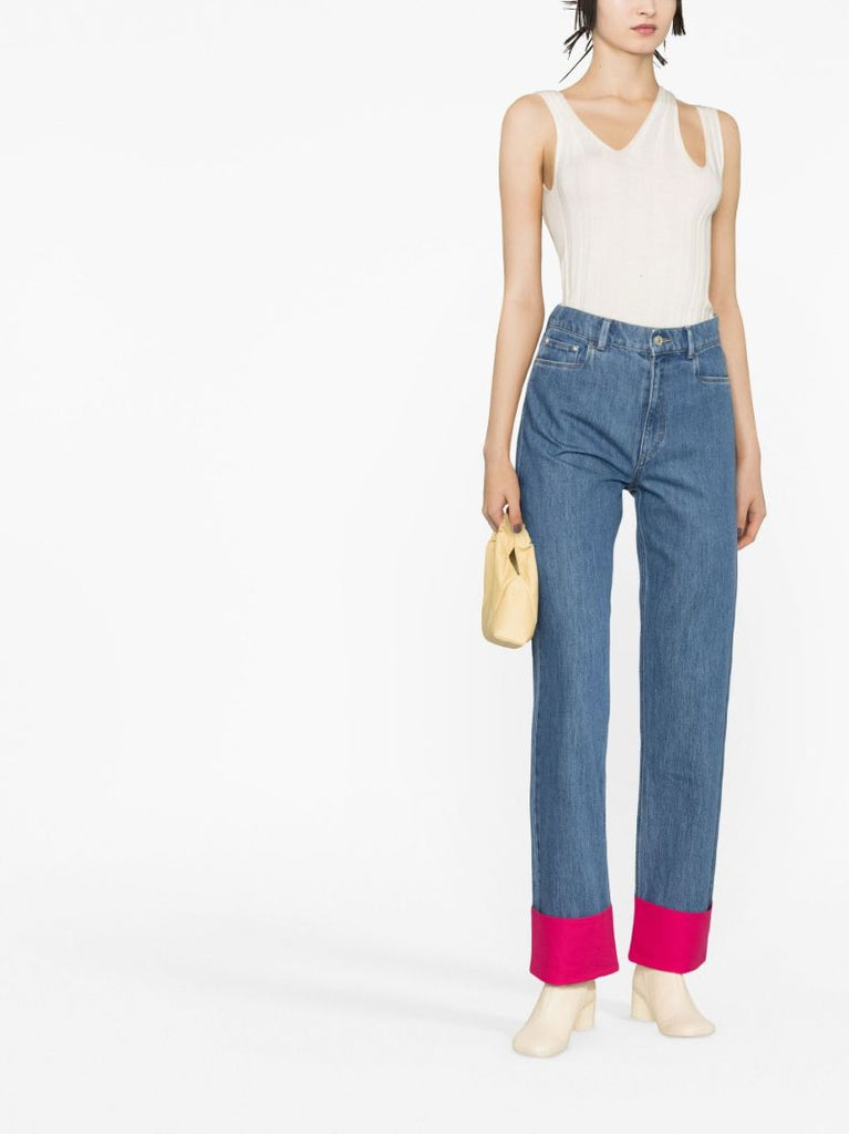 Blue Poppy Contrast Cuff Straight-leg Jeans
