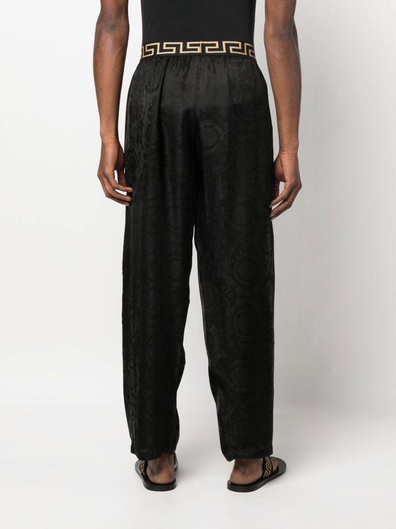 Black Greca Pattern Straight Leg Trousers
