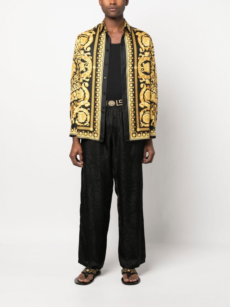Black Greca Pattern Straight Leg Trousers