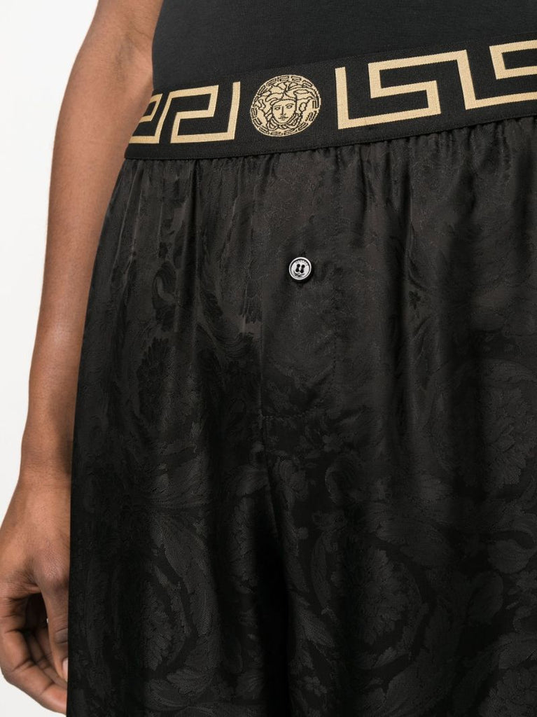 Black Greca Pattern Straight Leg Trousers