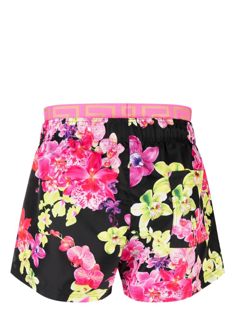 Black Floral Print Swim Shorts