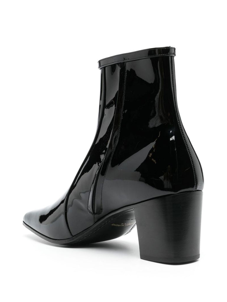Black Arsun Patent Leather Ankle Boots