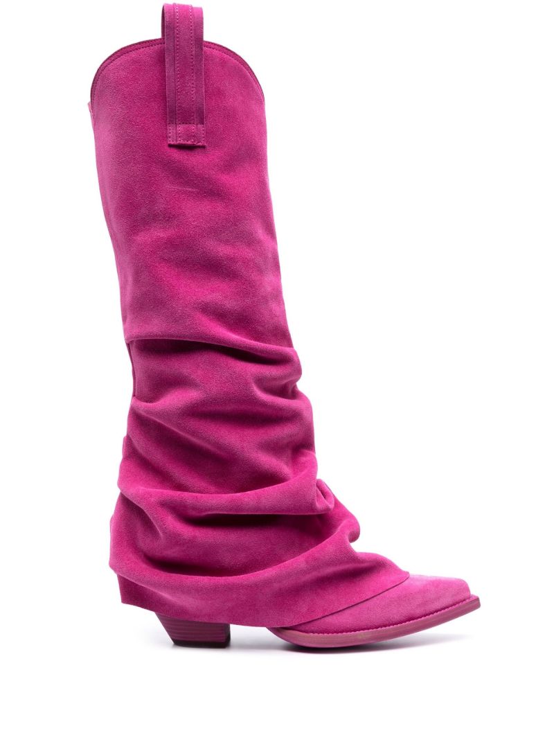 Pink Mid Cowboy Suede Boots
