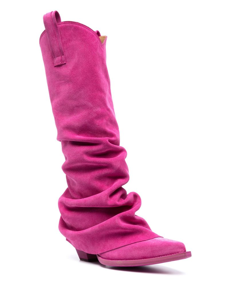 Pink Mid Cowboy Suede Boots