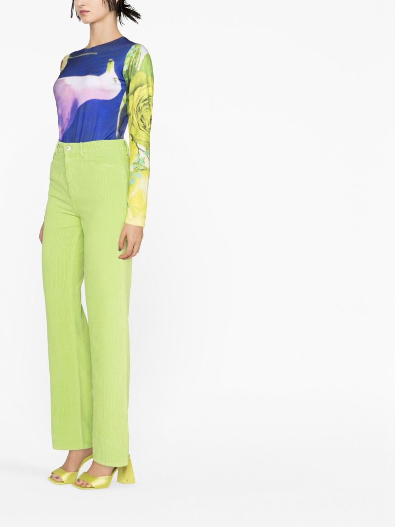 Green Rose Corduroy Straight-leg Jeans