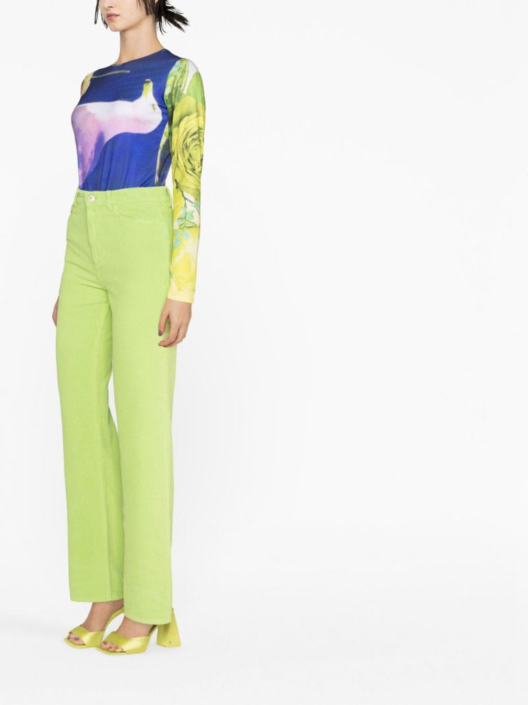 Green Rose Corduroy Straight-leg Jeans