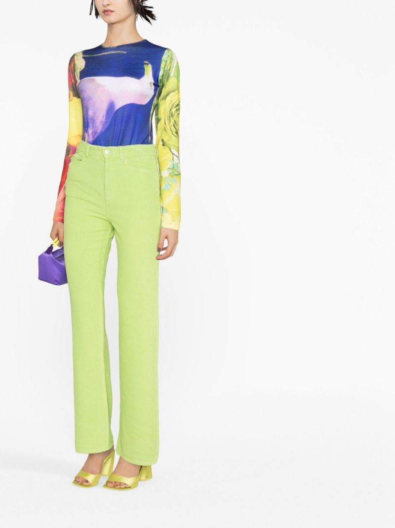 Green Rose Corduroy Straight-leg Jeans