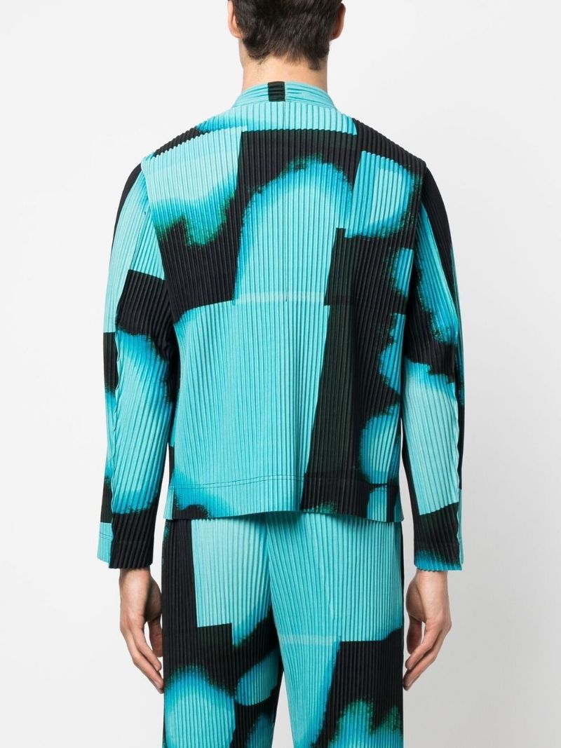 Blue Abstract Print PlissÃ_x0083_Â© Jacket