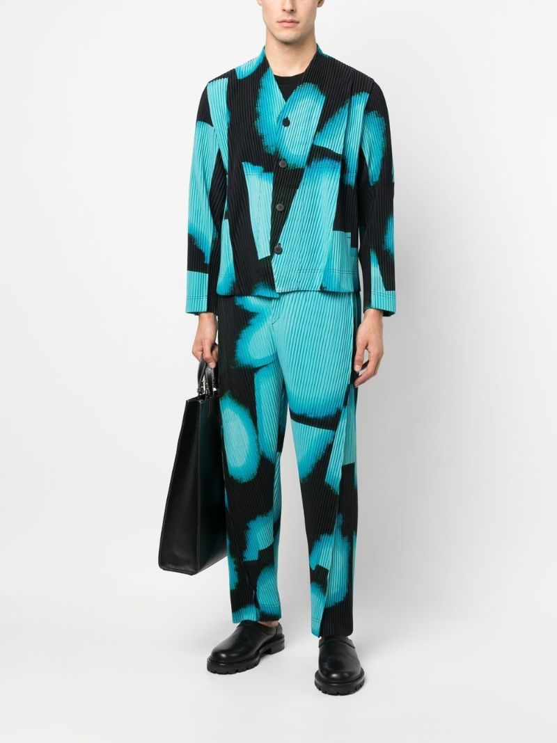 Blue Abstract Print PlissÃ_x0083_Â© Jacket