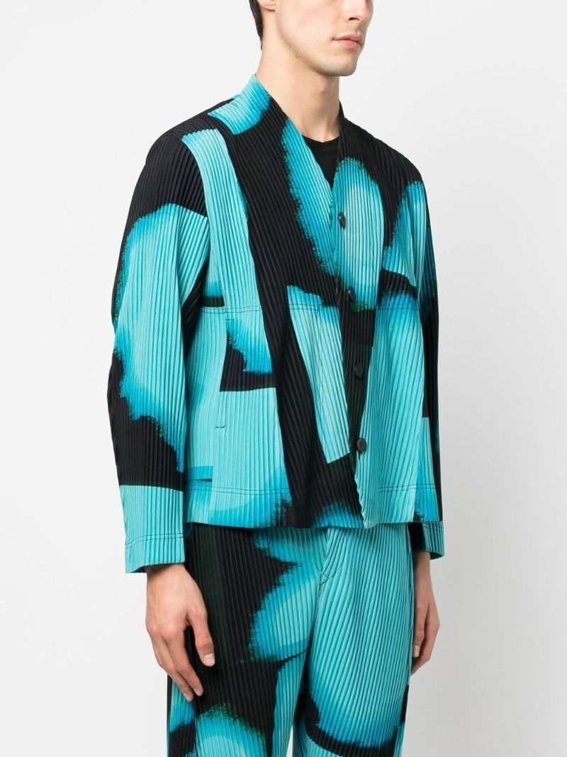Blue Abstract Print PlissÃ_x0083_Â© Jacket