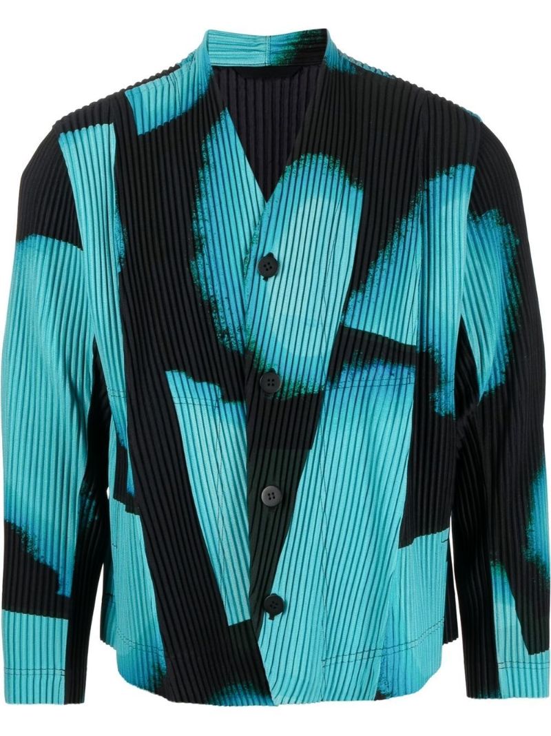 Blue Abstract Print PlissÃ_x0083_Â© Jacket
