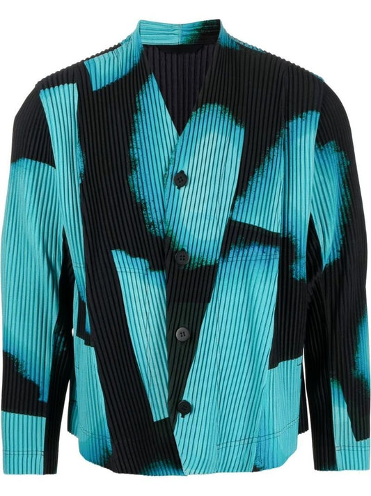 Blue Abstract Print PlissÃ_x0083_Â© Jacket