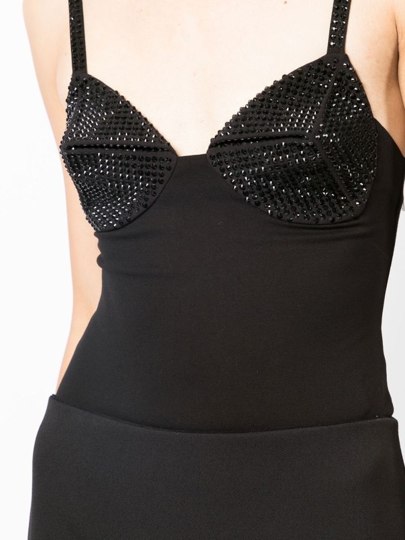 Black Crystal Embellished Bustier Bodysuit
