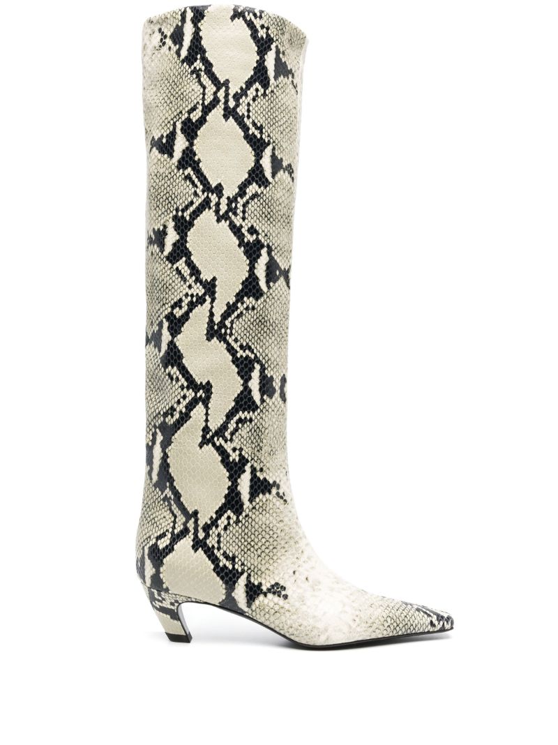 Neutral Davis Snakeskin Print Leather Boots