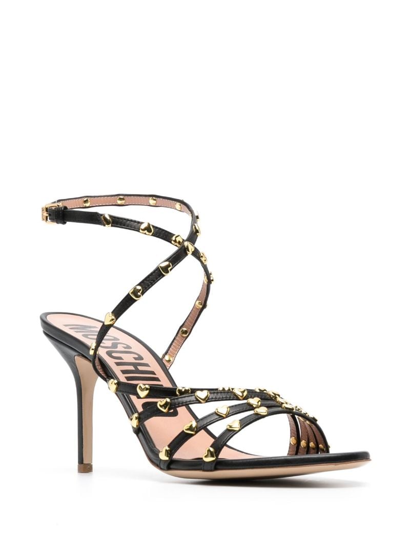 Black Leather Heart Embellished Sandals