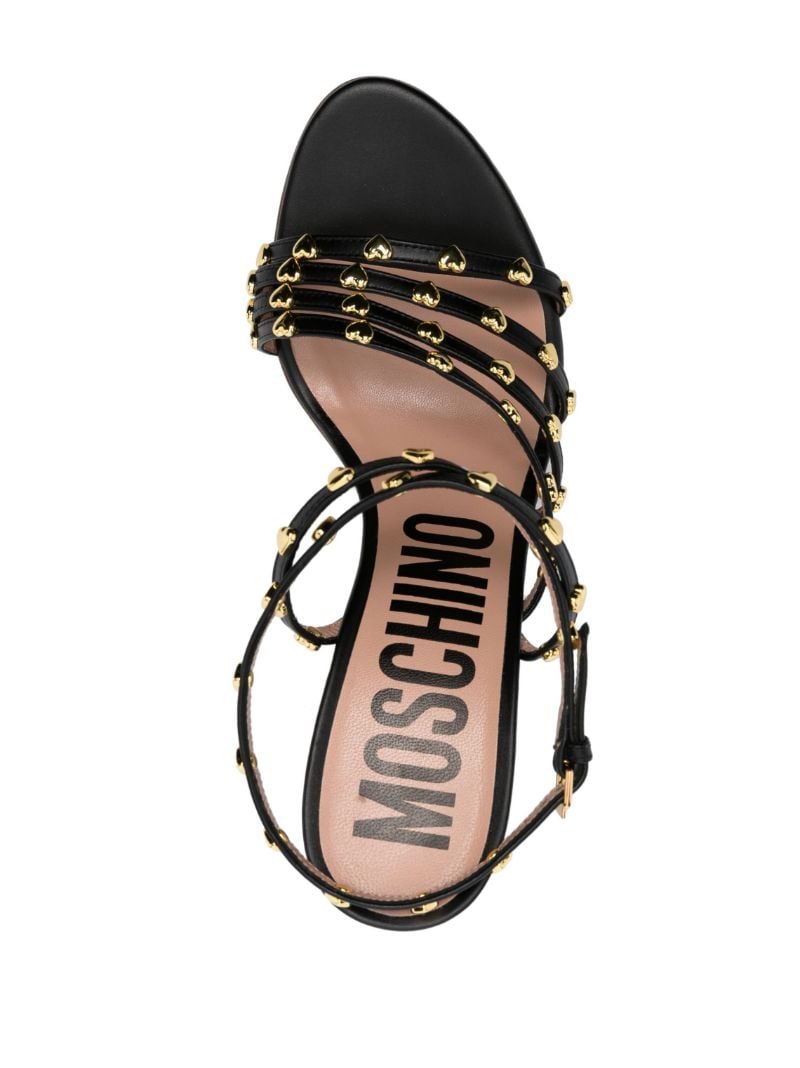 Black Leather Heart Embellished Sandals