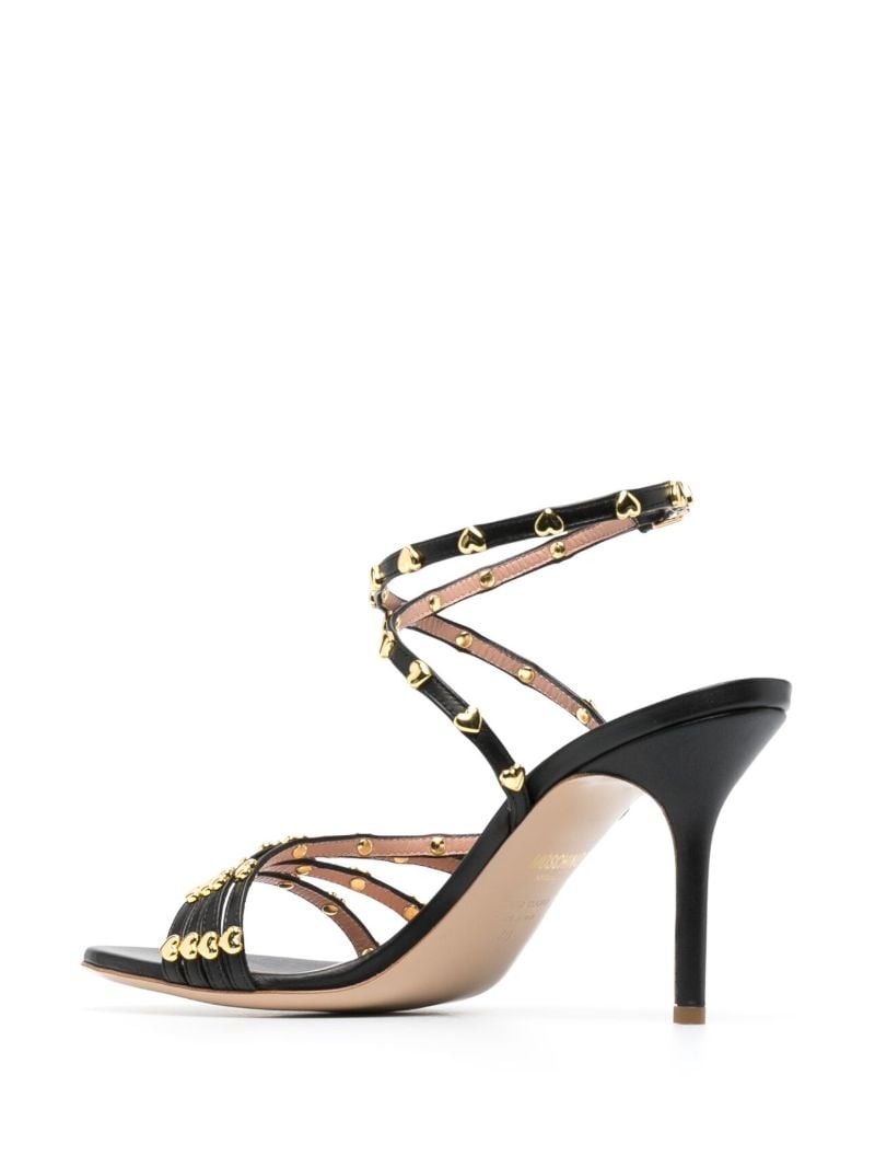 Black Leather Heart Embellished Sandals