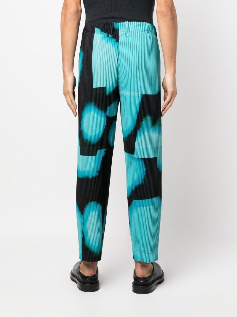 Blue Abstract Print PlissÃ_x0083_Â© Trousers