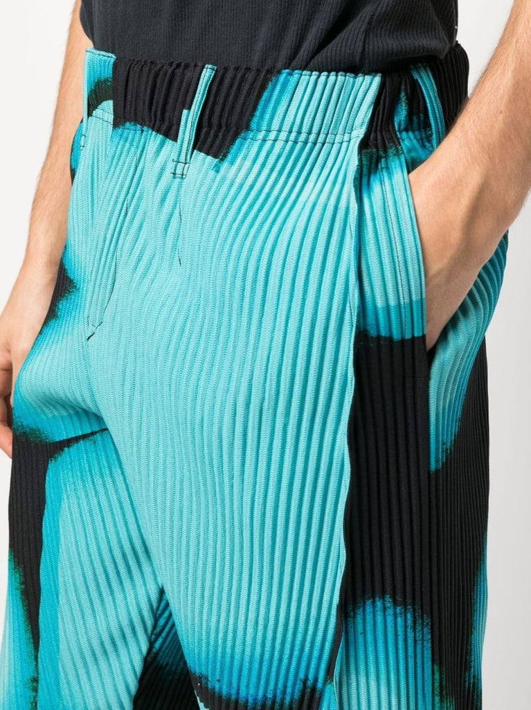Blue Abstract Print PlissÃ_x0083_Â© Trousers