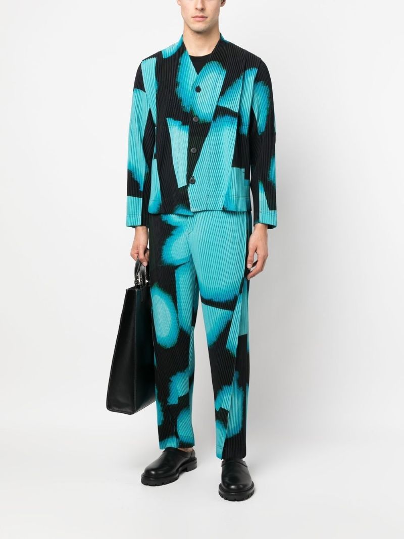 Blue Abstract Print PlissÃ_x0083_Â© Trousers