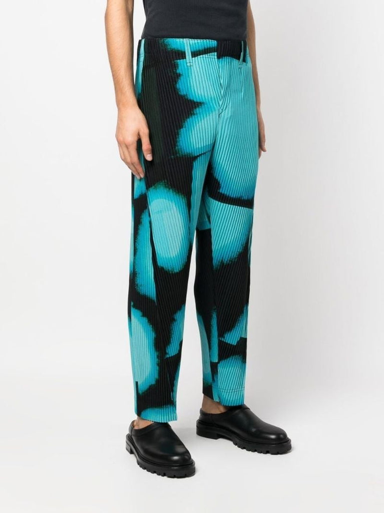 Blue Abstract Print PlissÃ_x0083_Â© Trousers