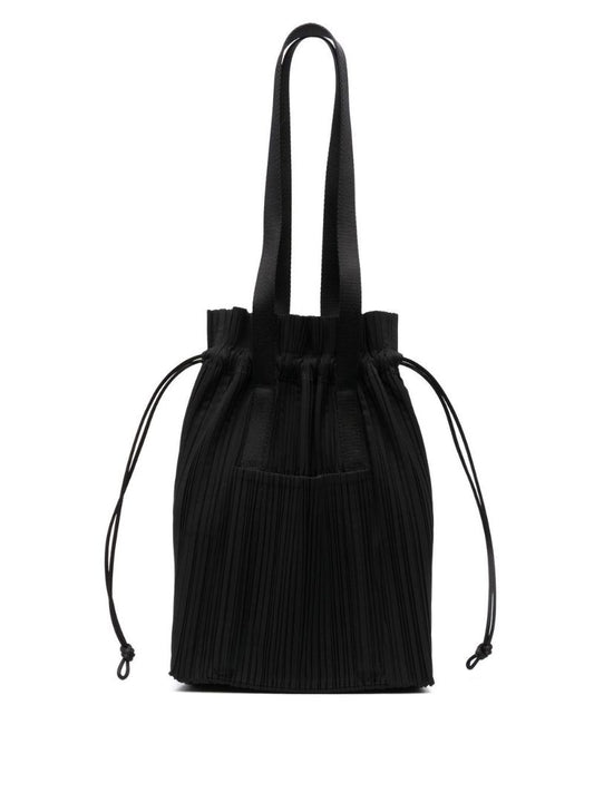 Black Pleated Bucket Tote Bag