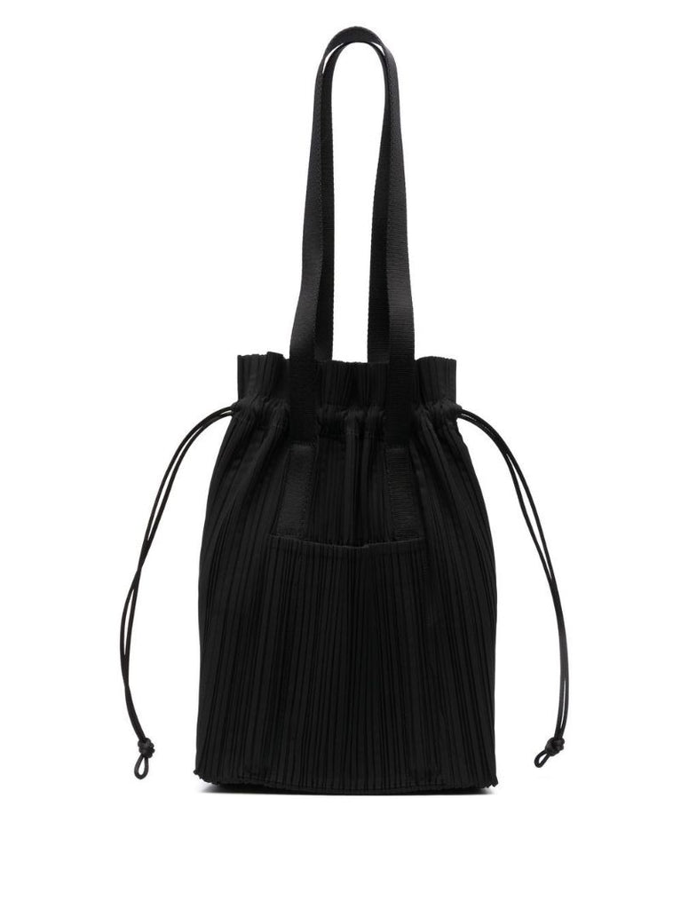 Black Pleated Bucket Tote Bag
