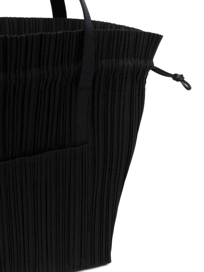 Black Pleated Bucket Tote Bag