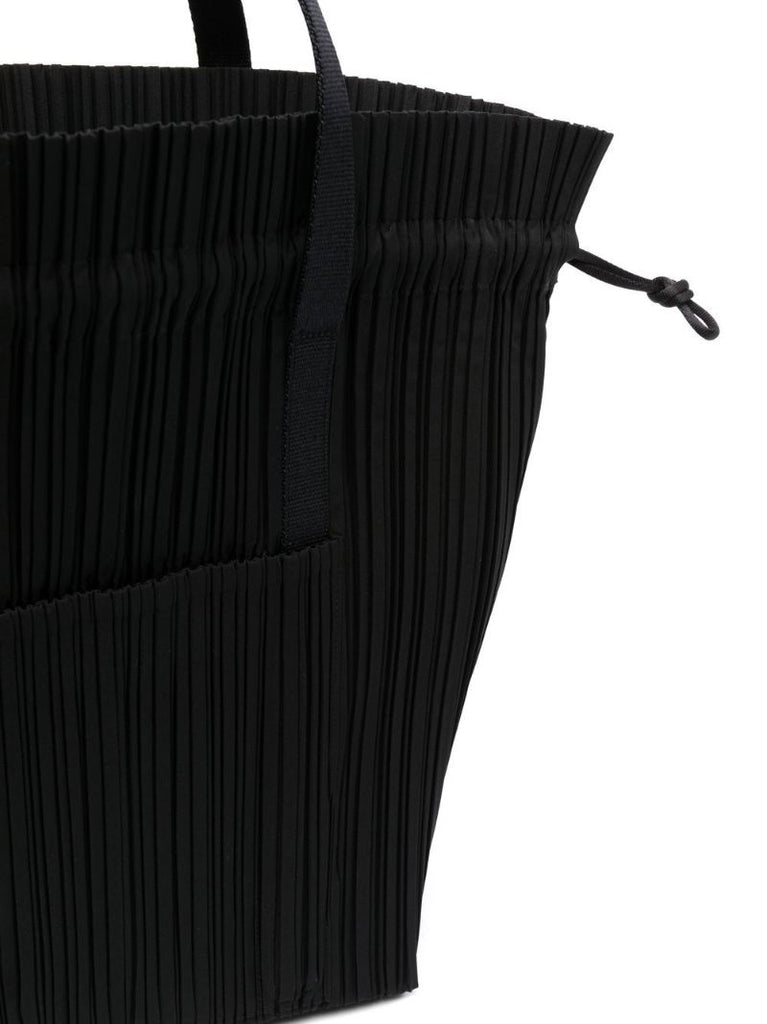 Black Pleated Bucket Tote Bag