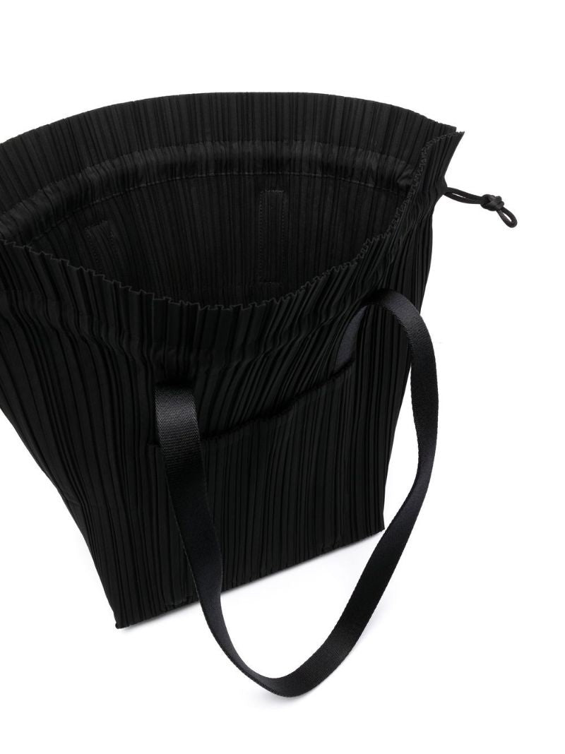 Black Pleated Bucket Tote Bag