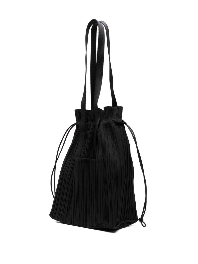 Black Pleated Bucket Tote Bag